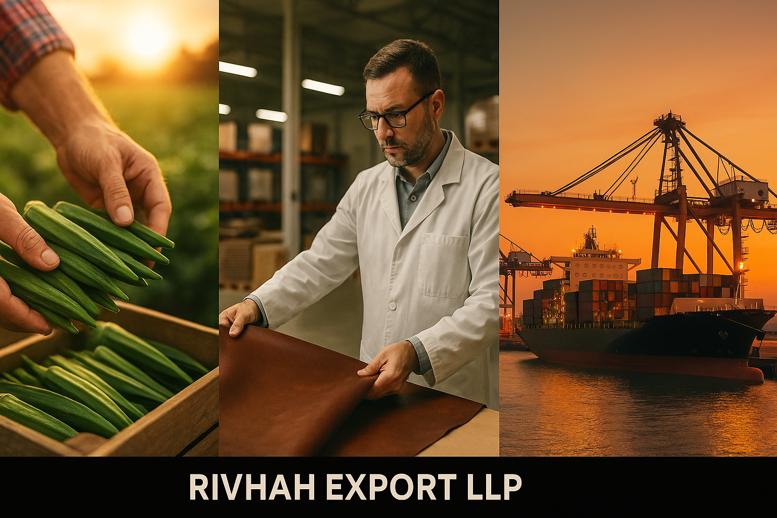 Local Indian farmers harvesting fresh okra, green bell peppers, and potatoes in a sunlit field for Rivhah Export LLP.